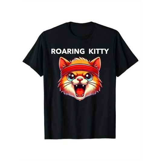 Roaring Kitty Print T Shirt, Tees for Men, Casual Short Sleeve T-shirt for Summer  made in usa