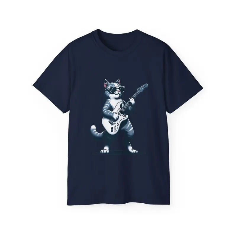 Rock Cat Playing Guitar Vintage T-Shirt, Retro Funny Guitar Cat T-Shirt for Cat & Rock Lovers  Cool Rocker Oversized T-Shirt  Unique Funny Gift, Gifts