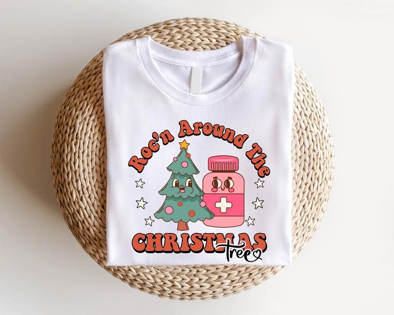 Rocking Around the Christmas Tree Shirt, Retro Pharmacy Holiday T-Shirt, Medical Christmas Shirt, Nursing School X-mas Tee, Nurse Student Christmas Gift Tee
