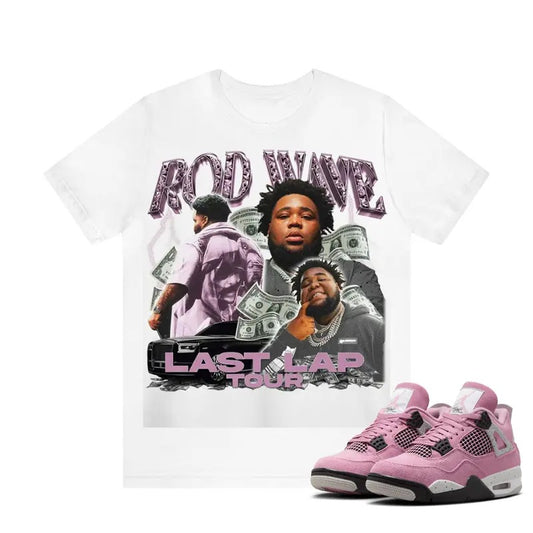 Rod Wave Last Lap Match AJ 4 Orchid Neutral Sneakers Outfits, Graphic Streetwear Y2k Cotton T-shirt