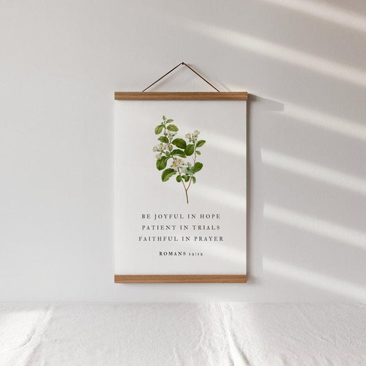 Romans 12:12 Wooden Hanging Sign, Bible Verse Wall Art, Floral Christian Decor, Living Room Scripture Sign, Botanical Farmhouse, Poster Prints No Frame, Gifts For Her Him Bedroom Decor, Art Posters, Gifts For Birthday Christmas Artwork Landscape