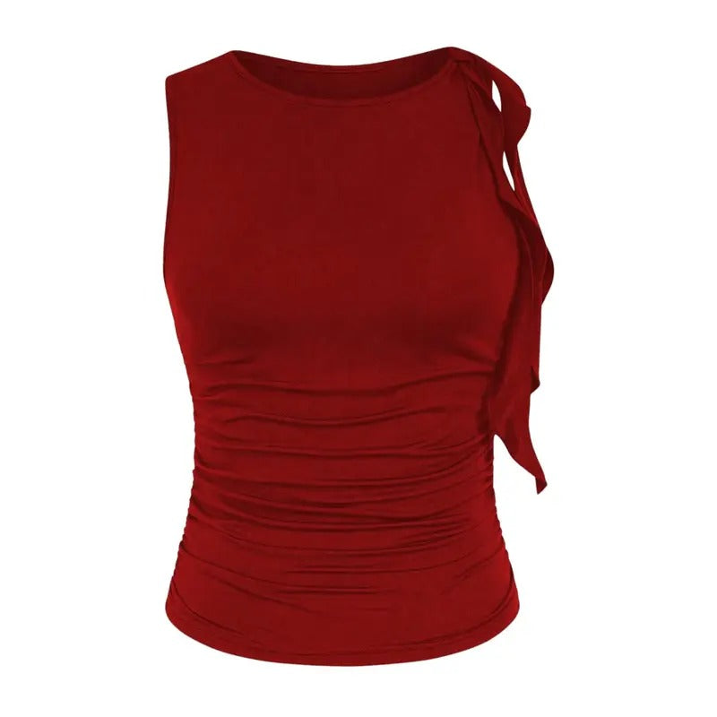 Ruched Knotted Tank Top Y2k Sleeveless Lettuce Trim Fitted Tops