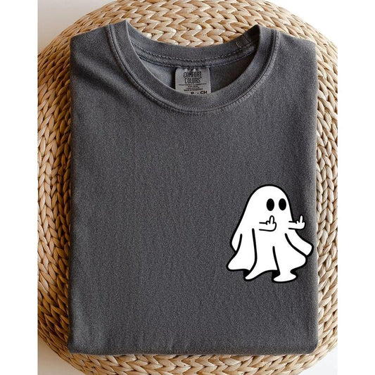 Rude Ghost Pocket Print, Middle Finger, Crude, Vulgar, Funny, Meme, Halloween Shirt, Women's, Comfort Colors Tee, Spooky, Tshirt, Witch, Pumpkin, Ghost, Skeleton