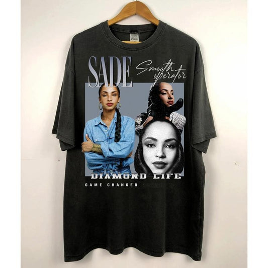 SADE Vintage Graphic Tee - Short Sleeve Crewneck T-Shirt with Graphic Design Featuring Sade Adu and Music Themes
