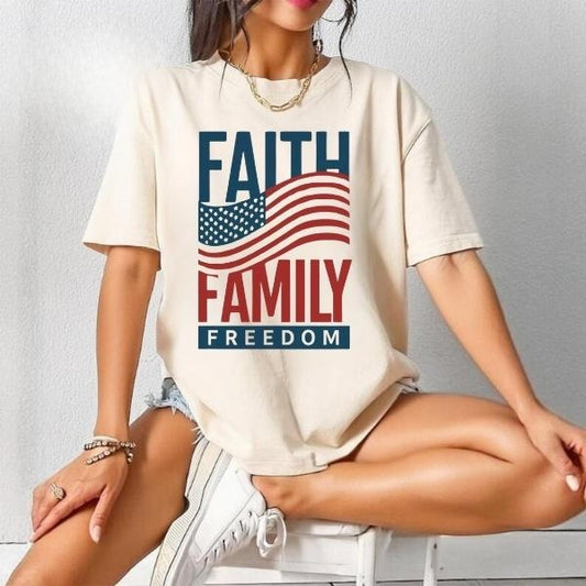 [SALE UP TO 60%] 4th of July And Memorial Day USA Flag T-Shirt Sweatshirt, Faith Family Freedom Shirt, God and Country Graphic Tee, Christian Patriot Look