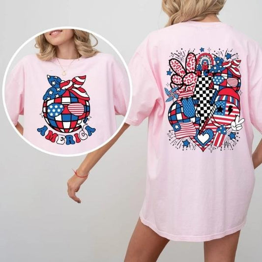 [SALE UP TO 60%] America Patriotic T-Shirt Sweatshirt, Fourth of July Tee with Front and Back Design, Red White Blue USA Flag Graphic, Sublimation Style
