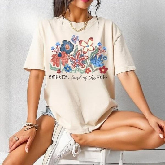 [SALE UP TO 60%] Land of the Free Because of the Brave Shirt, 4th of July & Memorial Day Tee, Floral America T-Shirt Sweatshirt, USA Pride Graphic