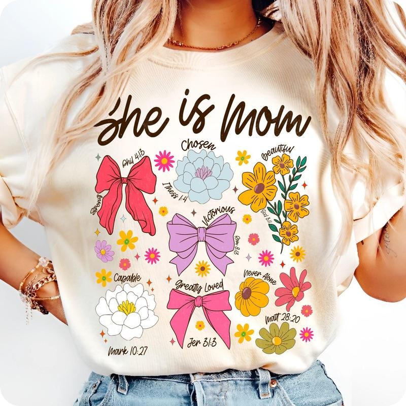 [Sale 45% Off] She Is Mom Coquette Christian Mama Floral Wildflower Retro Boho Bible Verse Mom Shirt T-Shirts, Hoodie, Sweatshirt