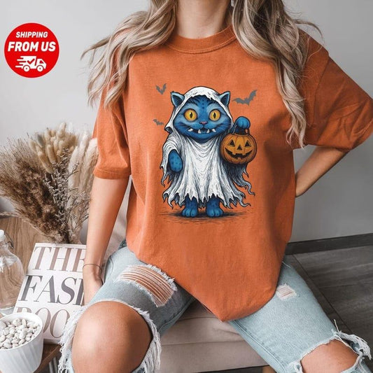 [Sale Up To 30%] Derpy Tiger Halloween Comfort Colors Shirt, Funny Tiger Tee, Pumpkin Fall Vibes,Demon Tiger Ghost Shirt