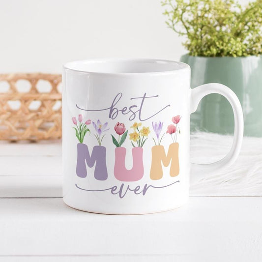 [Sale Up To 50%] Best Mum Ever Floral Mug Mug, Vintage Wrap Design for Mother's Day Gift