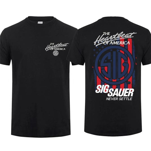 [Sale Up To 60%] Sig Sauer The Heartbeat Of America 2 Sided T-shirt Unisex Short Sleeve Casual 100% Cotton Sig Sauer Fan Gift Gun Lover Tactical Gear