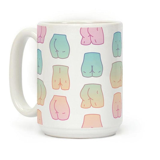 [Sale Up to 50% ] Kawaii Pastel Butt Pattern Coffee Mug,  11 oz or 15 oz Ceramic Drinkware with Large Handles, Printed in the USA