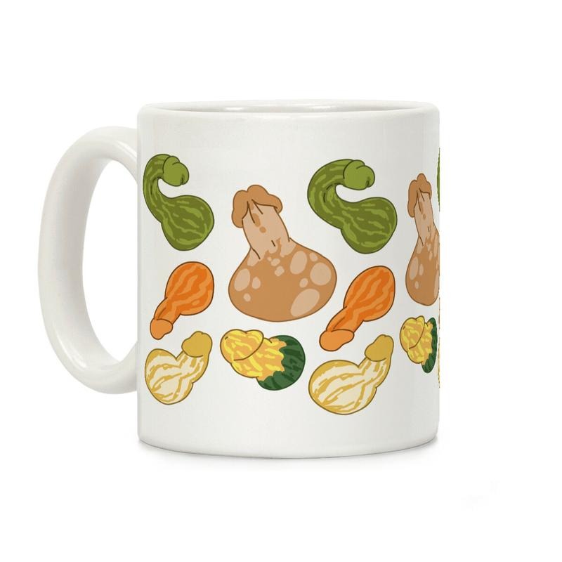 [Sale Up to 50% ] Phallic Gourd Pattern Coffee Mug,  11 oz or 15 oz Ceramic Drinkware with Large Handles, Printed in the USA