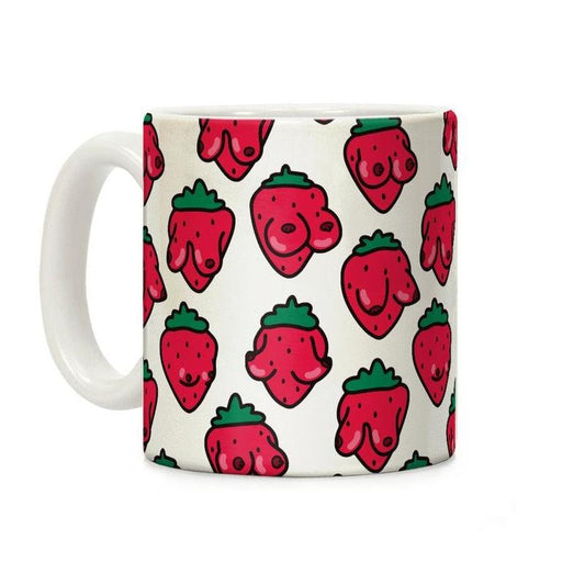 [Sale Up to 60% ] Strawboobies Pattern Coffee Mug,  11 oz or 15 oz Ceramic Drinkware with Large Handles, Printed in the USA