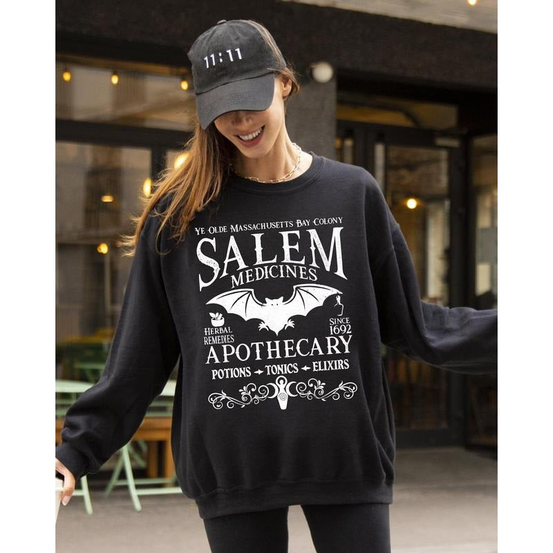 Salem Medicines, Spooky, Skeleton, Ghost, Witch, Skull, Aesthetic, Meme, Halloween, Costume Sweatshirt