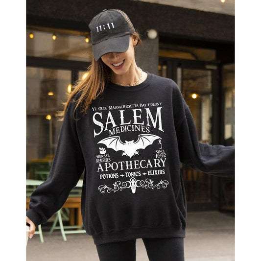 Salem Medicines, Spooky, Skeleton, Ghost, Witch, Skull, Aesthetic, Meme, Halloween, Costume Sweatshirt