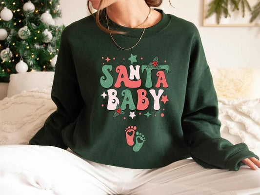 Santa Baby Christmas Pregnancy Announcement Sweatshirt, XMas Maternity Sweater, Holiday Gender Reveal Outfit Winter Baby Shower Gift, Christmas Baby, Winter Baby, New Mom To Be, Pregnancy Reveal Shirt