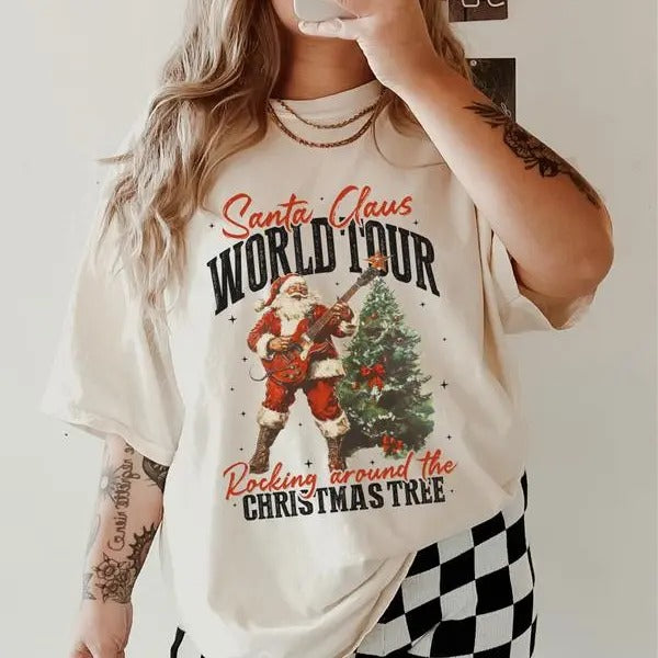 Santa Claus Shirt, Santa Claus World Tour ~ Unisex Apparel Relaxed Fit Printed in the USA Clothing Womenswear Casual and...