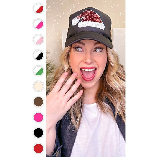Santa Hat Sparkle Trucker Hat - Festive Holiday Vibes #SantaHat #TruckerHat #ChristmasSparkle