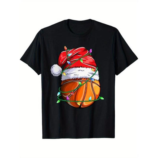 Santa Sports Design- Christmas Hooper Basketball Player T-Shirt, 100% Cotton, Gift for Men Women Dad Mom Friends, S-XXXL, Black made in usa