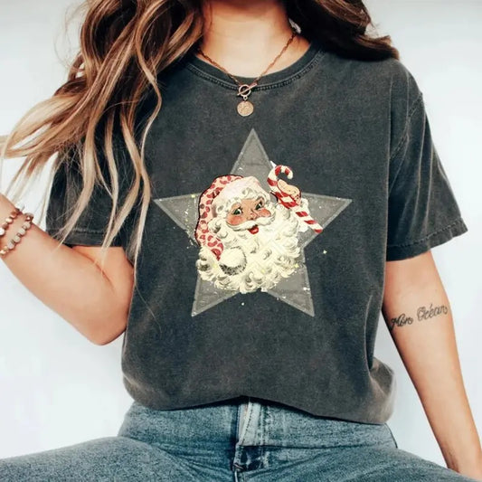 Santa Star Christmas T-Shirt, Funny Christmas t-shirt Womenswear Top