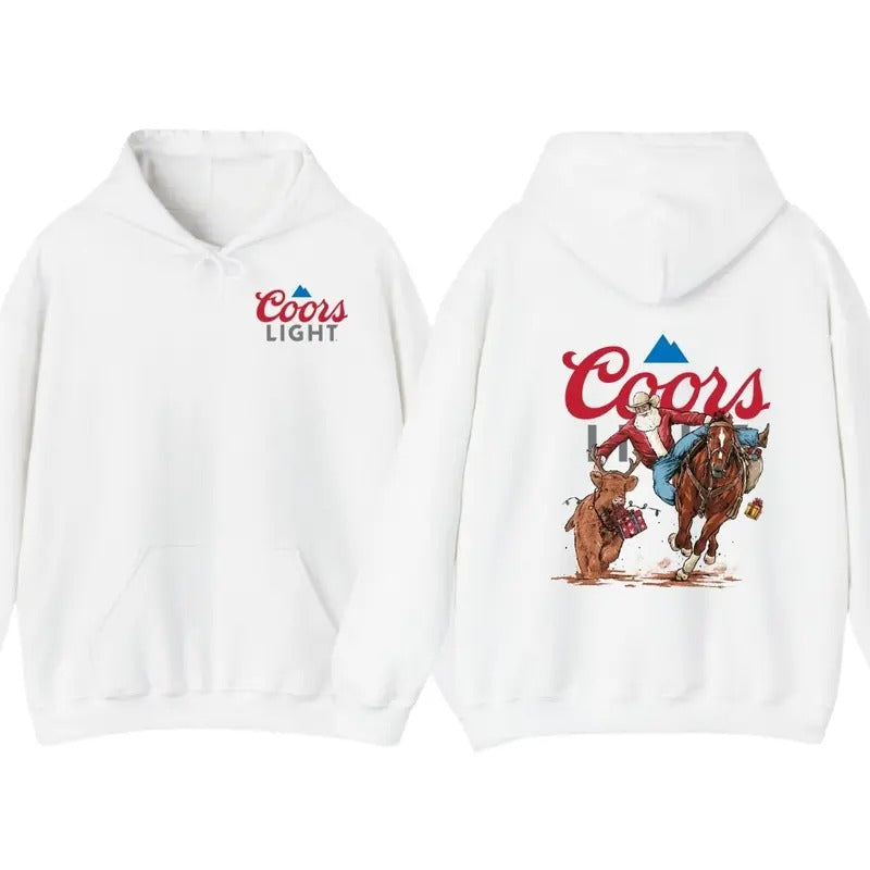 Santa bulldogging X coors light Hoodie, christmas Shirt, beer logo Menswear Classic Casual Love