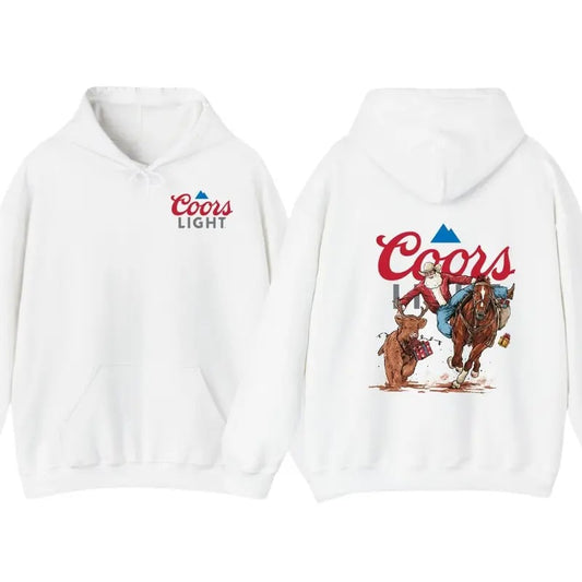 Santa bulldogging X coors light Hoodie, christmas Shirt, beer logo Menswear Classic Casual Love