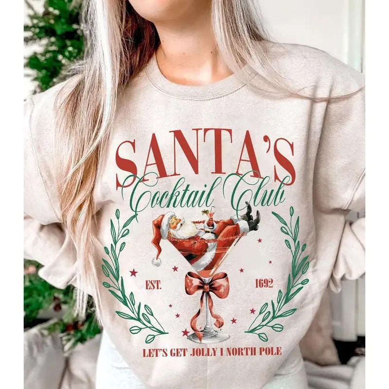 Santa's Cocktail Club Christmas Sweatshirt, Christmas Shirt, Funny Christmas Sweater, Espresso Martini, Dirty Martini, Holiday Bachelorette