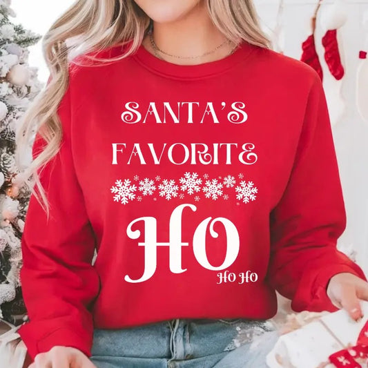 Santa's Favorite Ho ho ho Oversized Print Casual Holiday Christmas Crewneck Sweatshirt Comfort Fit Unisex