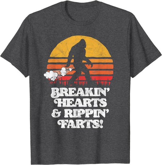 Sasquatch Breakin Hearts & Rippin Farts! Funny Bigfoot Sun T-Shirt