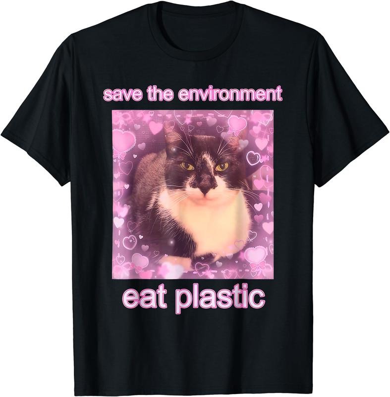 Save The Environment Eat Plastic Funny T-Shirt | Tee for Men & Women | Cotton