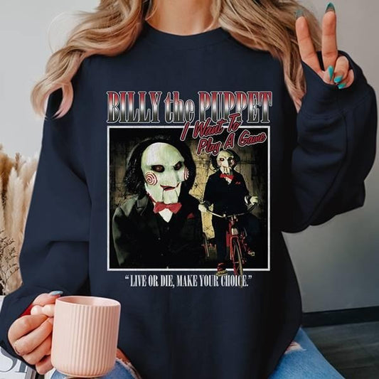 Saw Billy The Pupper Live Or Die Shirt igsaw Horrow Movie Shirt The Jigsaw KiII Horrow Halloween Shirt Spooky Season Shirt