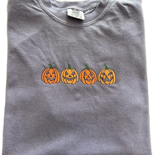 Scary Pumpkin Halloween Embroidered Comfort colors Tee shirt Cute