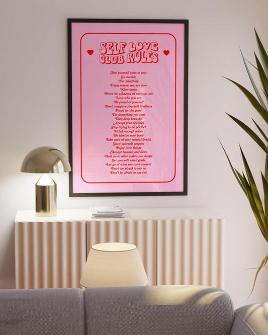 Self Love Club Print, Preppy Room Decor, Pink Daily Affirmation, Dorm Decor, Motivational Quote, Y2k Room Decor, Poster Prints No Frame, Gifts For Family Friend Wall Decor, Wall Art Home Decor, Big Wall Decor, Gifts For Birthday Artwork Landscape