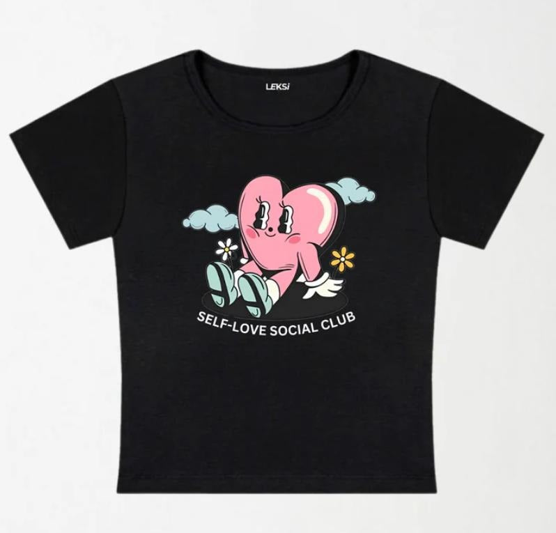 Self-Love Social Club Y2K Baby Tee Graphic Shirt Crop, Coquette, Vintage Design  - graphic baby tee - Womenswear
