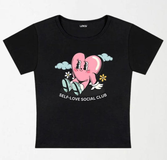 Self-Love Social Club Y2K Baby Tee Graphic Shirt Crop, Coquette, Vintage Design  - graphic baby tee - Womenswear