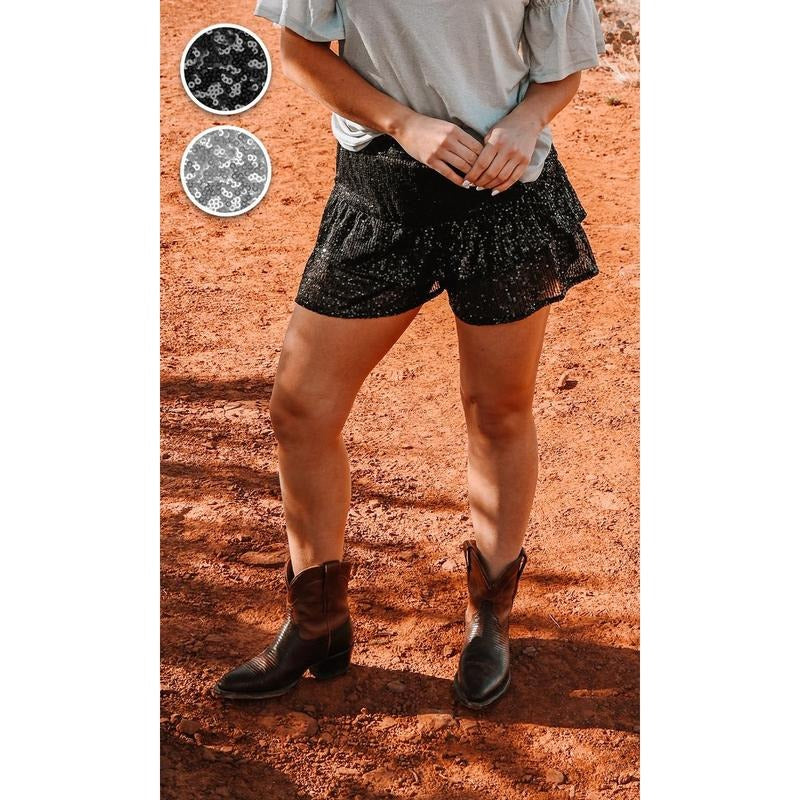 Sequins Tiered Ruffle Hem Holiday Shorts