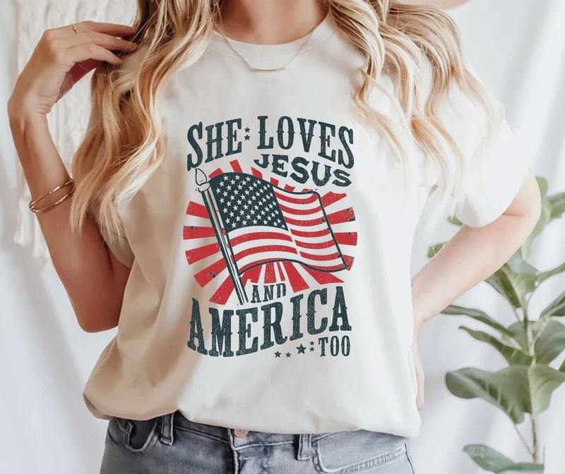 She loves Jesus and America Too Shirt, Christian Shirt, 4th of July Shirt