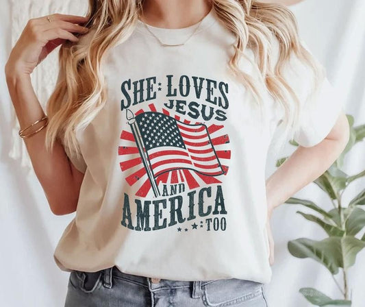 She loves Jesus and America Too Shirt, Christian Shirt, 4th of July Shirt