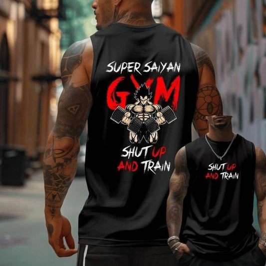 Shut Up And Train Super Saiyan Gym Tank Top, Dragon Ball Tank Top, Anime Tank Top, Dragon Ball Fans Gift, Anime Lover Gifts, Round Neck Tanks