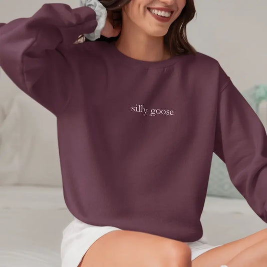 Silly Goose Embroidered Crewneck Sweatshirt, Goose Sweater, Funny Long Sleeve Embroidered Sweatshirt, Gods Silliest Goose, Funny Goose University Gift, Goose Tops, Unisex Longsleeves Sweater, Regular Fit Streetwear Clothes Womenswear Women Hoodie