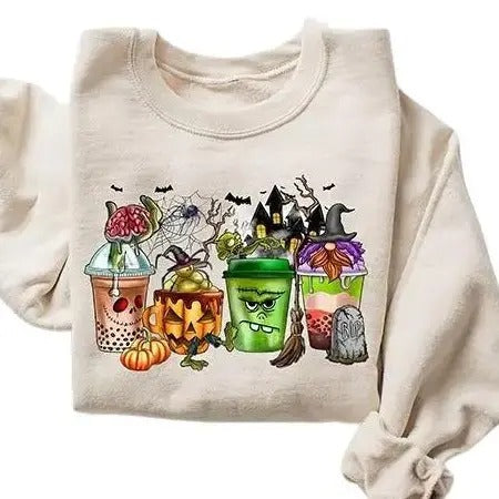 Skeleton Coffee Cups Sweatshirt, Coffee Cups Sweatshirt, Gnomes Coffee Cup Sweatshirt, Gnomes Halloween Sweatshirt, Coffee Lover Shirt