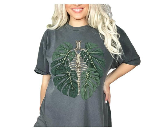 Skeleton Plant Body T Shirt, Unisex Garment Dyed T Shirt, Plant Lover Gift, Monstera Tee, Unisex T-Shirt, Gifts For Male Him Her, Short Sleeve Tee Shirt, Gifts For Birthday Mothers Day Christmas Anniversary