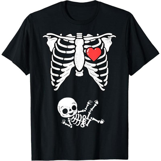 Skeleton Pregnancy Announcement  Halloween Costume T-Shirt made in usa