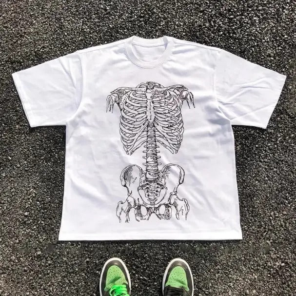 Skeleton T-Shirt, Unisex Vintage Graphic Tees Gothic Grunge Y2k Emo Scene Amity Affliction Style Clothes Women Streetwear