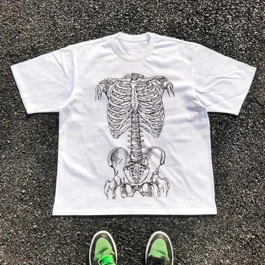Skeleton T-Shirt, Unisex Vintage Graphic Tees Gothic Grunge Y2k Emo Scene Amity Affliction Style Clothes Women Streetwear