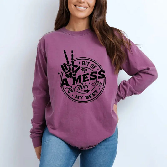 Skeleton T-shirt Motivational Quote Tee Bit Of A Mess Doing My Best Unisex Graphic Shirt