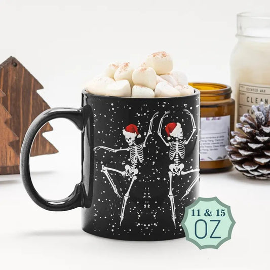 Skeleton Vibes Coffee Mug, Quirky Dancing Skeleton Holiday Cup, Perfect for Hot Cocoa, Unique Gift for Goth Lovers this Christmas, Perfect Gift for Birthdays, Holidays, Gift for Family