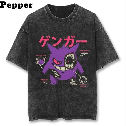 Skull Reaper Gengar Black Vintage Tee, Gengar Shirt, Pokemon Gengar Shirt,Halloween Shirt, gift for fan, gift for him, gift for her Top Menswear