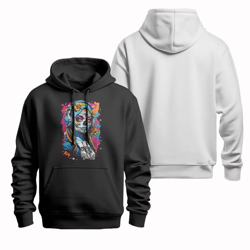 Skull girl T-shirt, crewneck sweatshirt, hooded sweatshirt, stunning debut, Headphone garland, fashion, Colorful, street aura, Comfortable fabrics, fashionable and unique, Wear it and you're the coolest boy on the streets.